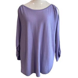 Chico's Boat Neck Slit Sleeve Cashmere Pullover Blouse Lavender Size 3